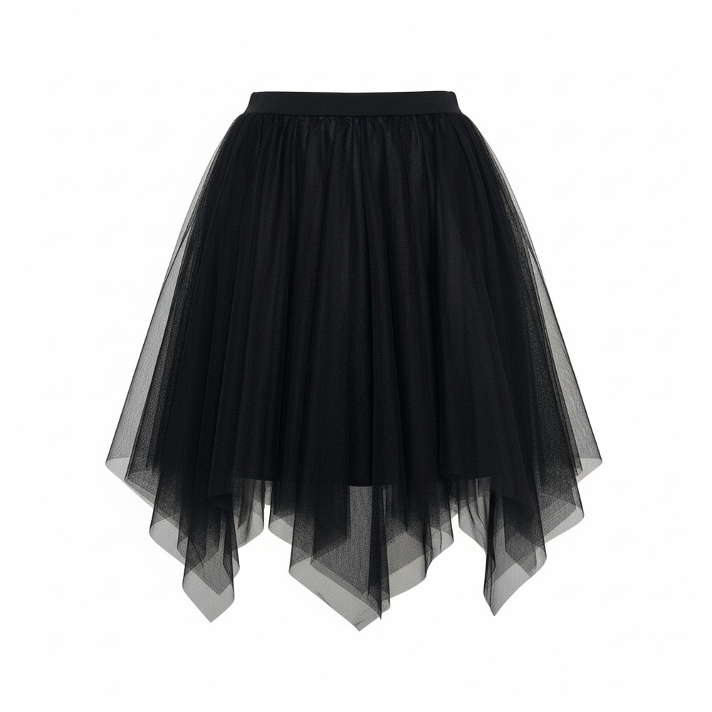 Black Tulle Handkerchief Hem Skirt